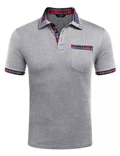 COOFANDY Poloshirts COOFANDY Poloshirt Herren Polohemd Golf Polo Kurzarm Slim Fit Baumwolle Plaid Kragen Sport Sportstil