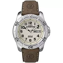 Timex Uhren Timex Expedition 40mm Herren Off-White Zifferblatt Rugged Braun Lederband mit Datumsfenster