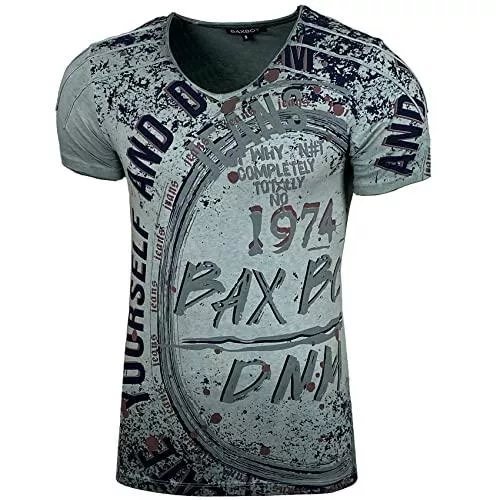 Baxboy T-Shirts Baxboy Herren Rundhals Vintage Verwaschen T-Shirt Kurzarm Slim Fit Design Fashion Top Print Shirt 109