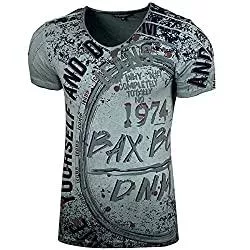 Baxboy T-Shirts Baxboy Herren Rundhals Vintage Verwaschen T-Shirt Kurzarm Slim Fit Design Fashion Top Print Shirt 109