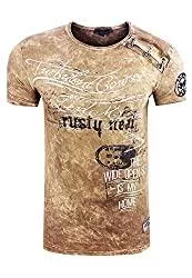 R-Neal T-Shirts T-Shirt Herren 'Rusty Neal' Seitliche Knopfleiste Oxid Washed mit Individuellem Front Print Stretch Streetwear Freizeit-Shirt 194