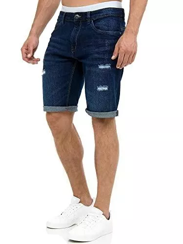 Indicode Shorts Indicode Herren Caden Jeans Shorts mit 5 Taschen aus 98% Baumwolle | Kurze Denim Stretch Hose Used Look Washed Destroyed Regular Fit Men Short Pants Freizeithose f. Männer