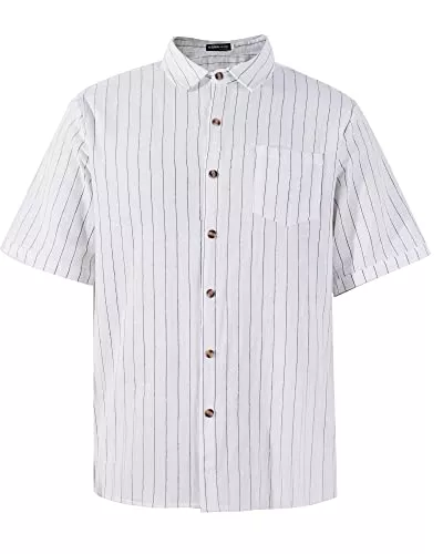 NANAMEEI Hemden NANAMEEI Herren Freizeithemd Kurzarm Sommer Gestreifte Leinenhemd mit Tasche Regular Fit
