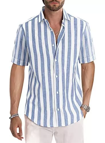 Meilicloth Hemden Meilicloth Herren Hemd Kurzarm Sommer Gestreifte Freizeithemden Casual mit Knöpfen Regular Fit