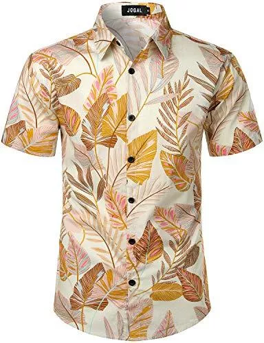 JOGAL Hemden JOGAL Herren Blumen Kurzarm Baumwolle Hawaii Hemd