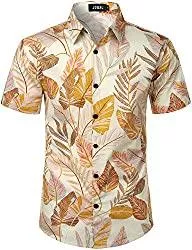 JOGAL Hemden JOGAL Herren Blumen Kurzarm Baumwolle Hawaii Hemd