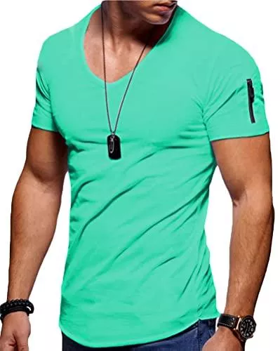 shownicer T-Shirts shownicer Sportswear T-Shirt Herren Freizeithemden V-Ausschnitt T-Shirts Tops Classics Herren Basic T-Shirt Kurzarm Einfarbig Slim Fit Gym Activewear