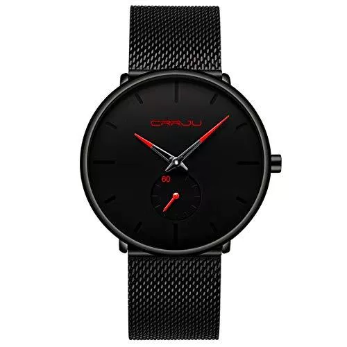 FIZILI Uhren Herren Uhren Ultra Dünne Schwarze Minimalistische Quartz mit Milanese Mesh Edelstahl
