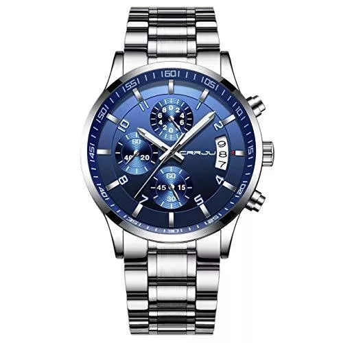 CRRJU Uhren CRRJU Herren Uhr Business Edelstahl wasserdichte Chronographen mit Kalender Armbanduhr Edelstahlband Stoppuhr Analog Quarzuhr