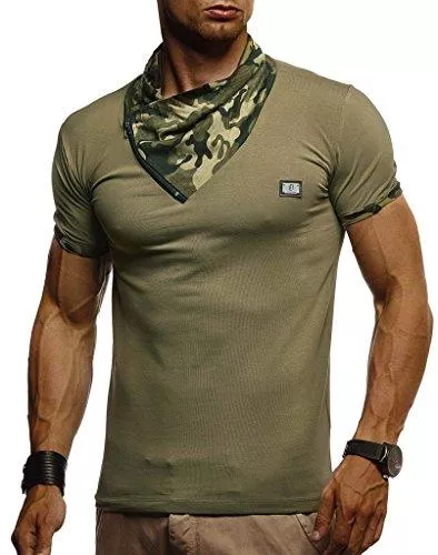Leif Nelson T-Shirts Leif Nelson Herren T-Shirt Tiefer Rundkragen Kurzarm-Shirt Slim Fit Männer T-Shirt lang Rundhals Ausschnitt Fashion Shirt für Herren