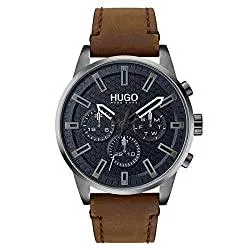 HUGO Uhren HUGO Herren. Analog Quarz Uhr mit Kalbsleder aus Leder Armband 1530176