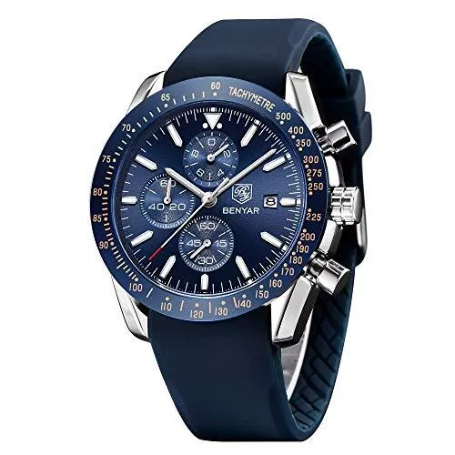 BY BENYAR Uhren BY BENYAR Herren Uhr Beiläufig Elegantes 30M Wasserdicht Sport Chronograph Analog Quartz Armbanduhren für Herren Kalender Kautschuk Band
