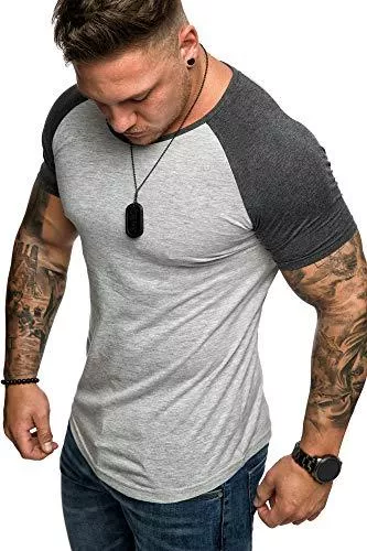 Amaci&amp;Sons T-Shirts Amaci&amp;Sons Oversize Doppel Farbig Herren Slim-Fit Crew Neck Basic T-Shirt Rundhals 1-0015