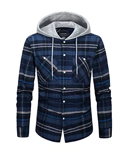 KEFITEVD Langarmshirts KEFITEVD Kariert Hemd Herren Langarm mit Kapuze Freizeithemd Knopfleiste Check Shirt Casual Atmungsaktiv Baumwollhemd Weich Leicht Holzfäller Jacke Regular Fit