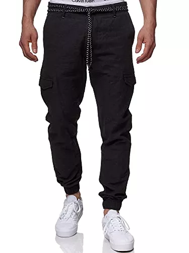 Indicode Hosen Indicode Herren Booth Cargo Stoffhose aus 55% Leinen &amp; 45% Baumwolle mit 6 Taschen | Lange sportliche Hose Regular Fit Cargohose Moderne Baumwollhose Leinenhose Freizeithose für Männer