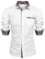 COOFANDY Hemden COOFANDY Herren Hemd Langarm Business Regular fit Kontrast bügelleicht freizeithemd für männer Weiß L