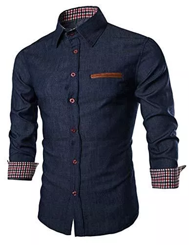 JINIDU Hemden JINIDU Herren Denim Shirt Freizeithemd Langarm Regular Fit Western Jeanshemd