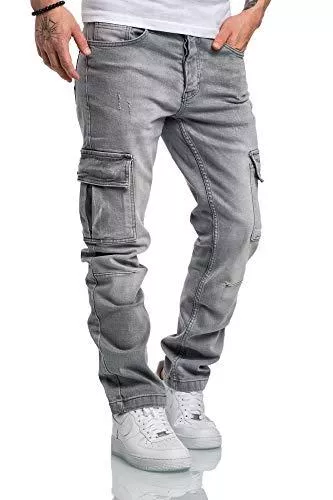 Amaci&amp;Sons Jeans Amaci&amp;Sons Herren Cargo Jeans Regular Slim Denim Hose Destroyed 7985