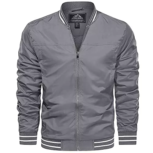 KEFITEVD Jacken KEFITEVD Bomberjacke Herren Leichtes Blouson Sommerjacke mit Gestreiftem Bund Innentasche Sommer Herbst Bomber Jacke