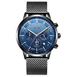 LIGE Uhren LIGE Herren Uhren Wasserdicht Chronograph Edelstahl Herrenuhr Analog Quarz Kalender Mondphase Armbanduhr Männer