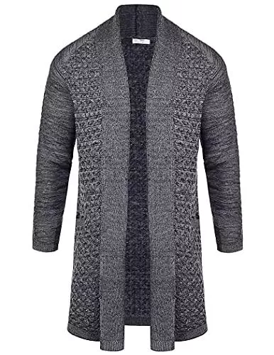 COOFANDY Strickjacken COOFANDY Herrenmode Langer Rüschen Strick Cardigan Leichter Schalkragen Pullover