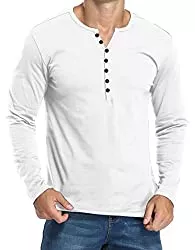 HAUSEIN Langarmshirts Herren Henley Shirts Langarmshirt Casual T Shirt Slim Fit Knöpfe Basic T-Shirts