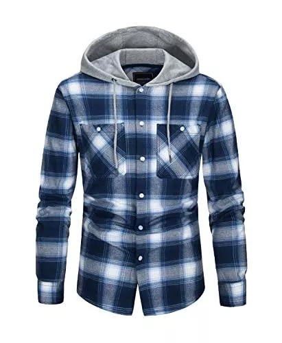 KEFITEVD Kapuzenpullover KEFITEVD Kariert Hemd Herren Langarm mit Kapuze Freizeithemd Knopfleiste Check Shirt Casual Atmungsaktiv Baumwollhemd Weich Leicht Holzfäller Jacke Regular Fit