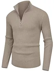 Hisir Pullover & Strickmode Hisir Pullover Herren Strickpullover 1/4 Zip Pulli Männer, Bequem Weich Warmer Winter Pullover für Männer Herren Pullover mit Stehkragen mit Reißverschluss