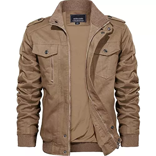 KEFITEVD Jacken KEFITEVD Herren Übergangsjacke Militär Jacke Stehkragen Fliegerjacke Baumwolle Blouson Bomber Jacke Multi Taschen Armeejacke Feldjacke