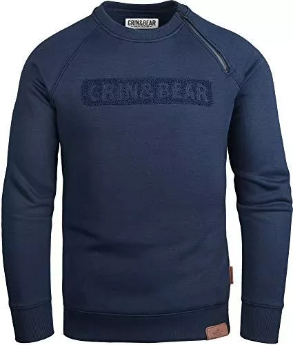 Grin&amp;Bear Pullover & Strickmode Grin&amp;Bear Herren Crew Neck Kapuzenpullover Kapuzenjacke Hoodie mit Design Rubber Zip GEC541