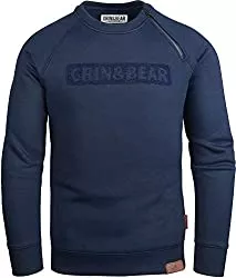 Grin&amp;Bear Pullover & Strickmode Grin&amp;Bear Herren Crew Neck Kapuzenpullover Kapuzenjacke Hoodie mit Design Rubber Zip GEC541