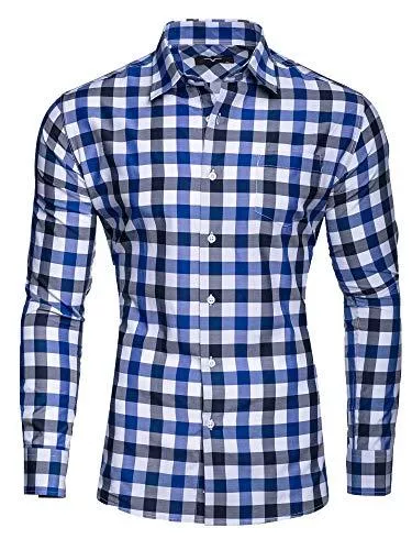 Kayhan Langarmshirts Kayhan Herren Kariertes-Langarm-Hemd Oktoberfest Trachtenhemd Herren Slim-Fit-Herrenhemden Kariert Hemden S-6XL
