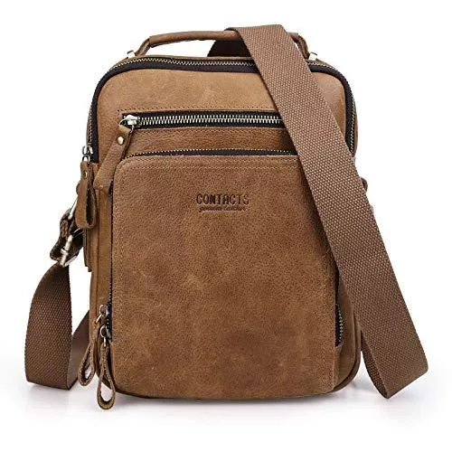 Contacts Taschen & Rucksäcke Contacts Echtes Leder Herren Klein Umhängetasche für 9.7 inch Laptop Tasche Tote Handtasche Messenger Tasche Handtasche