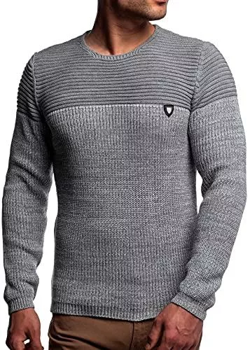 Karl´s People Pullover & Strickmode Karl´s People Herren Strick-Pullover Rundhals mit Logopatch | Männer Winter-Pullover |stylischer Herren Strick-Pulli | Warmer Männer Pulli Grobstrick| Herren Basic Longsleeve Sweatshirt Sweater K-114