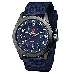 Zeiger Uhren Zeiger Herren Uhr Grün Analog Quarzwerk mit Nylon Armband Datumanzeiger Sport