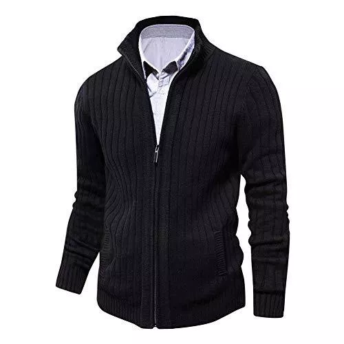 AOLI RAY Strickjacken AOLI RAY Herren Strickjacke Cardigan Stehkragen Feinstrike mit Reißverschluß und Taschen Pullover