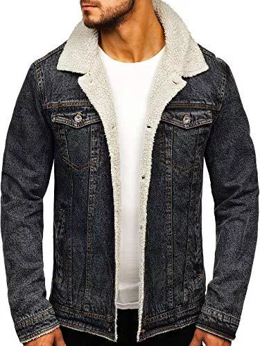 BOLF Jacken BOLF Herren Jeansjacke Übergangsjacke Trucker Jacket Sherpa Jacke mit Fell Teddyfell Jeans Denim Jacket Freizeitjacke Vintage Retro Classic Street Style [4D4]