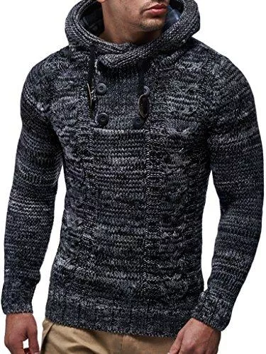 Leif Nelson Pullover & Strickmode Leif Nelson Herren Pullover mit Kapuze Slim Fit Hoodie Pulli Männer Kapuzenpullover Longseleeve Strickpullover Sweatshirt Winterpullover 20227N