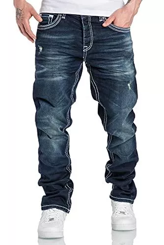 Amaci&amp;Sons Jeans Amaci&amp;Sons Herren Dicke Nähte Destroyed Regular Slim Jeans Denim Hose Fit 7983WD