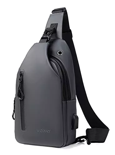 Hjkiopc Taschen & Rucksäcke Brusttasche Anti-Diebstahl Sling Bag Herren Kleine Umhängetasche Outdoor Wasserdicht Lässige Herrentasche mit USB-Ladeanschluss Leichte Riementasche für Arbeit Reisen Wandern Alltag usw.