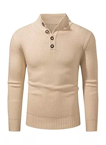Meilicloth Pullover & Strickmode Meilicloth Herren Rollkragen Pullover Strickpullover Sweater Rollkragen Freizeit Slim fit Basic Männer Pullover 1/4 Knopf