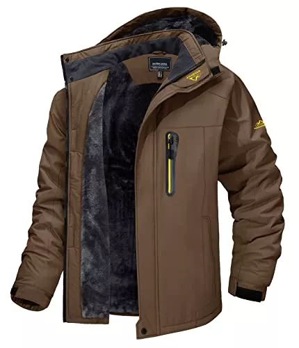 MAGCOMSEN Jacken MAGCOMSEN Herren Winter Fleecejacke Warme Gefüttert Skijacke Outdoor Winddicht Wasserdicht Jacke Verdickt Funktionsjacke mit Abnehmbarer Kapuze für Wandern Camping