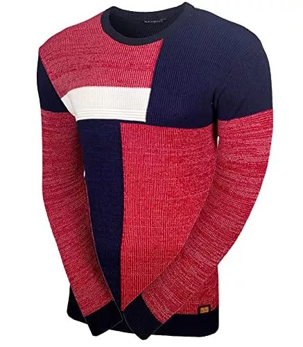Baxboy Pullover & Strickmode Baxboy Herren Pullover Slim Fit Rundhals Strick-Pullover Rundkragen Moderner Männer schwarzer Pulli Longsleeve in Feinstrick Sweatshirt BB-52288