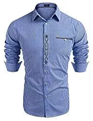 COOFANDY Hemden COOFANDY Trachtenhemd Herren Kariert Oktoberfest Langarm Freizeithemd Karohemden Cargo Hemd mit Baumwolle Slim fit für Männer