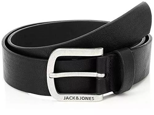 JACK &amp; JONES Gürtel JACK &amp; JONES Herren Ledergürtel JACHARRY Belt Leder Optik Gürtel mit Logo Metall Schnalle