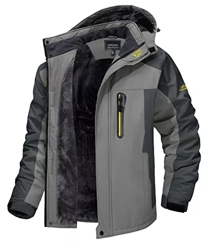 MAGCOMSEN Jacken MAGCOMSEN Herren Winter Fleecejacke Warme Gefüttert Skijacke Outdoor Winddicht Wasserdicht Jacke Verdickt Funktionsjacke mit Abnehmbarer Kapuze für Wandern Camping