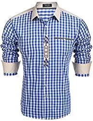 COOFANDY Hemden COOFANDY Trachtenhemd Herren Kariert Oktoberfest Langarm Freizeithemd Karohemden Cargo Hemd mit Baumwolle Slim fit für Männer