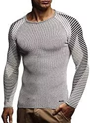 Leif Nelson Pullover & Strickmode Leif Nelson Herren dünner Strick-Pullover Rundhals-Ausschnitt Slim Fit Winter Sommer Moderner Männer Winterpullover Wollpullover Langarm Crew Neck Feinstrick FBA-1830