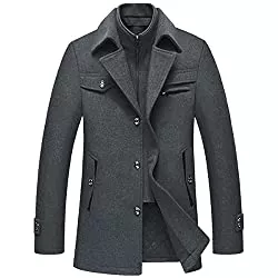 Allthemen Mäntel Allthemen Wintermantel Kurzmantel Herren Schwarz Wollmantel Stehkragen Herren Winter Mantel Warm Kurz Slim Fit Winterjacke Business