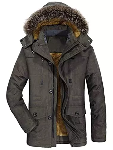 FTCayanz Jacken FTCayanz Herren Warme Winterjacke Parka Lang Wintermantel Mit Kunstfell Kapuze Outdoor Gefütterte Steppjacke Jacke